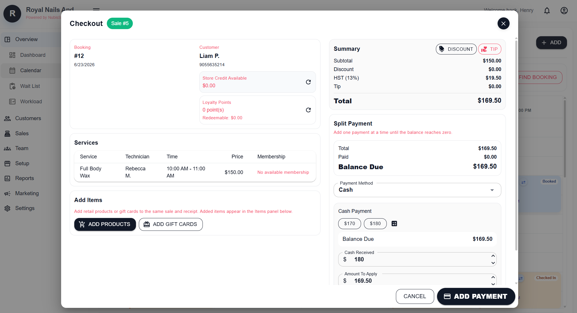 Nubis Salon checkout screen
